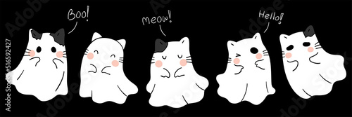 Draw banner funny ghost cats for halloween