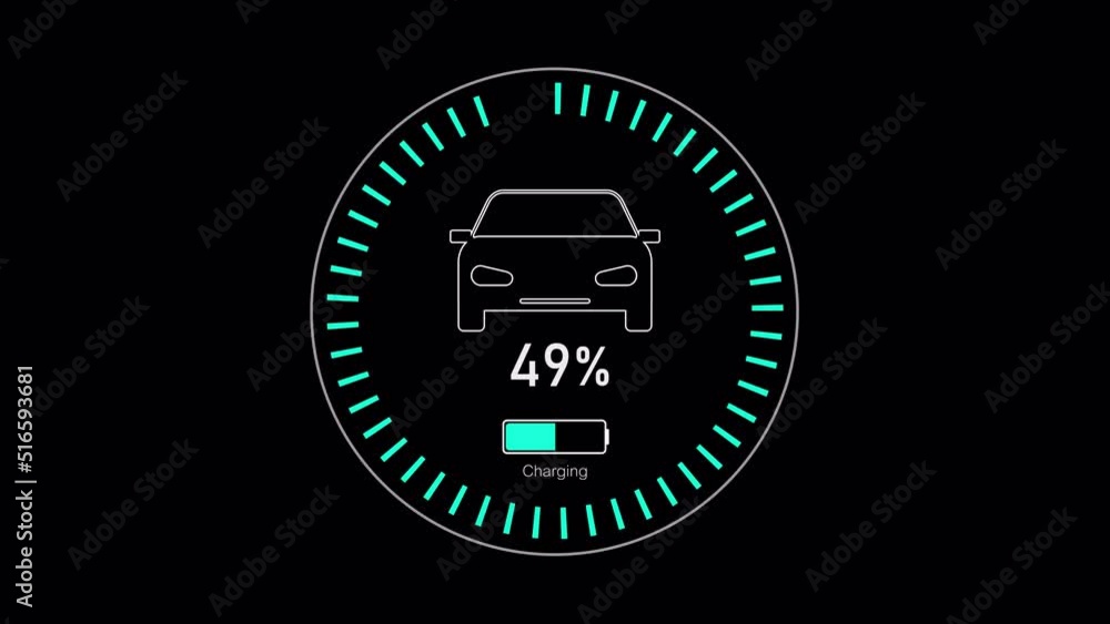 Electric Car Dashboard battery indicator showing Progress of the Charging. Electric Car Dashboard battery indicator showing Progress of the Charging.