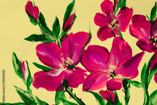 drawing flowers on a bright background. Oil painting, acrylic..impressionistic style, flower painting, bright colors. Artistic background. Card. Flower card.