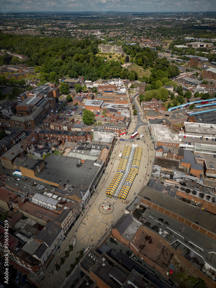Aerial view of Dudley UK town centre