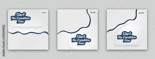Start the expedition now travel agency social media editable post template design set of web banner. web banner ads for travel promotional posts for social media ads.