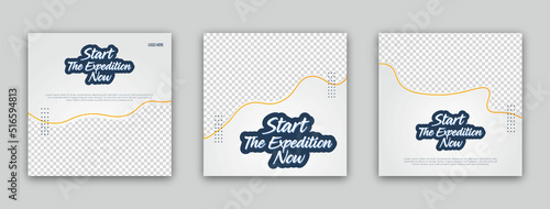 Start the expedition now travel agency social media editable post template design set of web banner. web banner ads for travel promotional posts for social media ads.