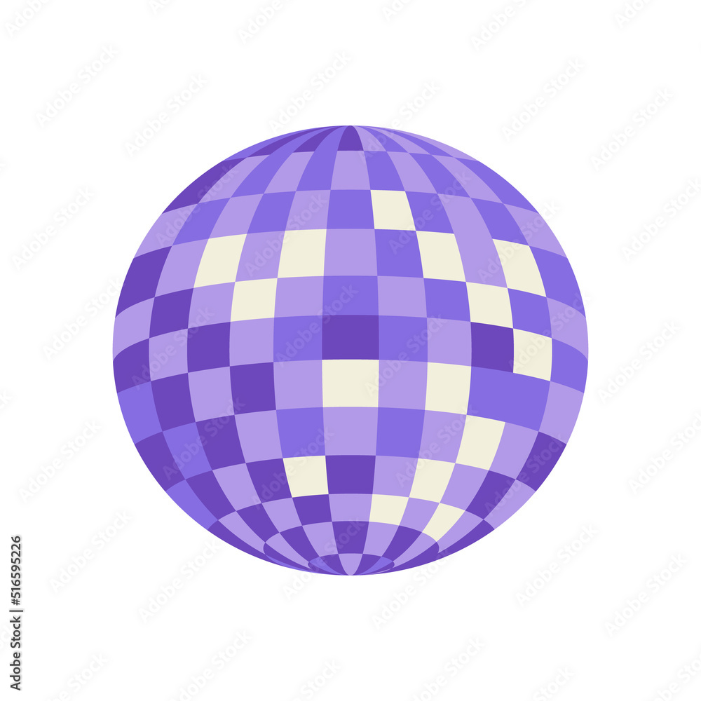 Purple disco ball. Vector flat illustration on isolated background. Template for greeting cards, posters Purple disco ball. Vector flat illustration on isolated background. Template for greeting cards, posters