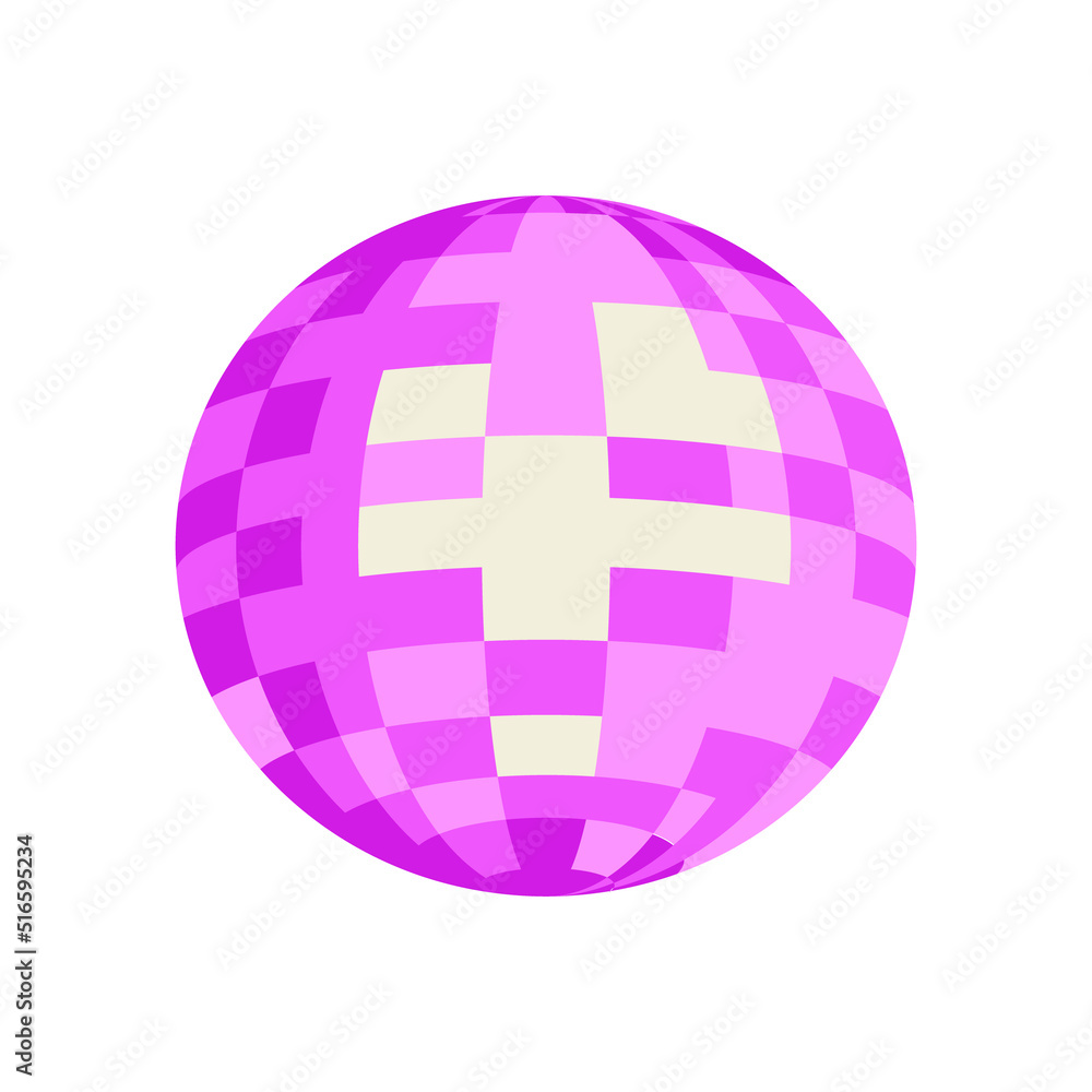 Pink disco ball. Vector flat illustration on isolated background. Template for greeting cards, posters Pink disco ball. Vector flat illustration on isolated background. Template for greeting cards, posters