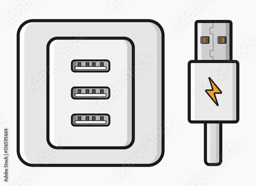 usb plug outlet flat vector illustration