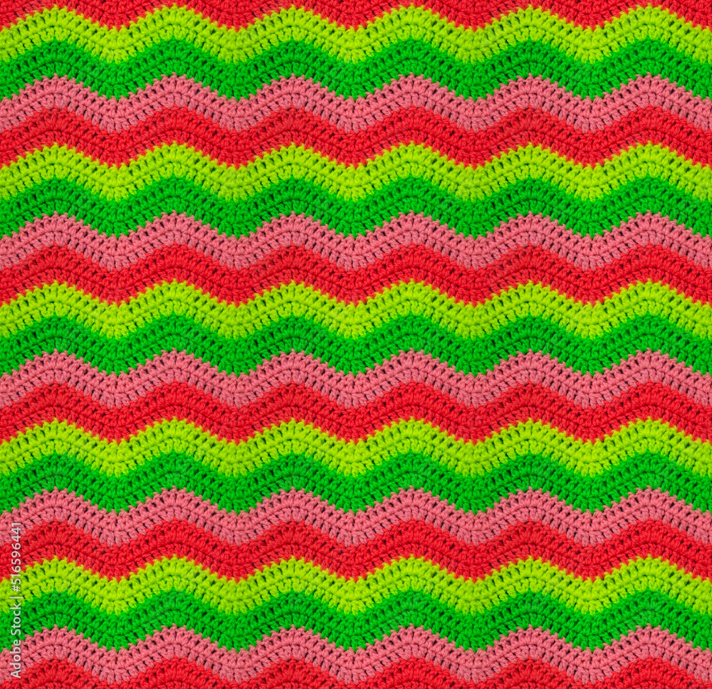 Seamless crochet zigzag pattern is crocheted in bright neon threads.  Acrylic baby yarn. African style.