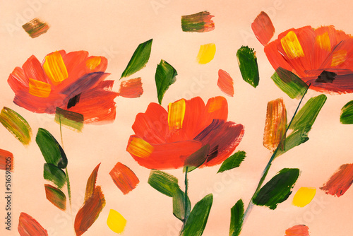 drawing flowers on a bright background. Oil painting, acrylic..impressionistic style, flower painting, bright colors. Artistic background. Card. Flower card.