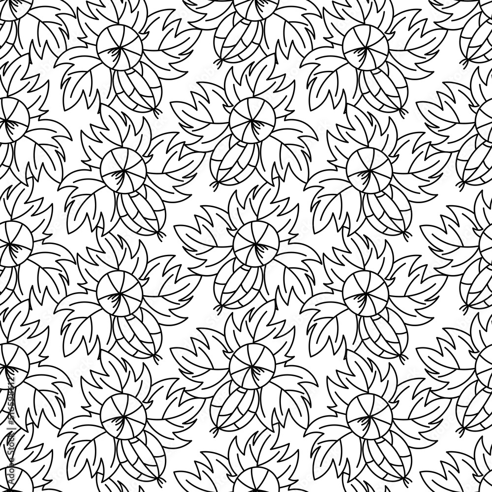 Fototapeta premium Floral seamless Coloring page . Vector background with berries. Vector minimalistic design for fabric, wrappers, packaging