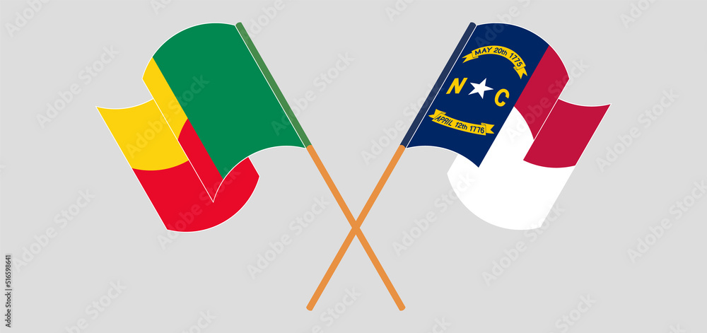 Crossed flags of Benin and The State of North Carolina. Official colors. Correct proportion Crossed flags of Benin and The State of North Carolina. Official colors. Correct proportion