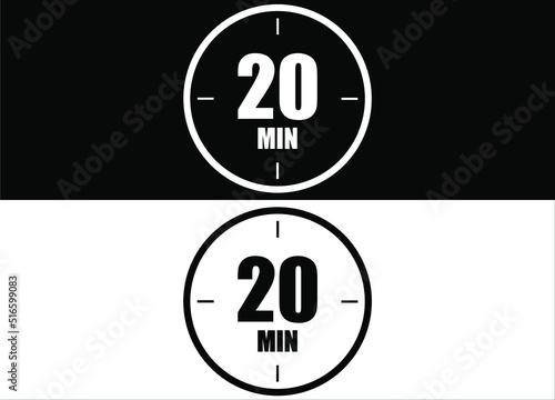 20 minutes. Set of white and black clock with appointment. © BOROFOTOS