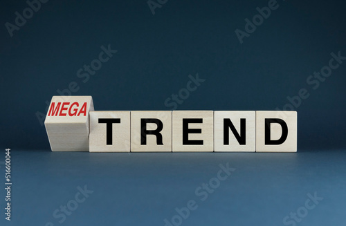Cubes form the words Trend or Mega trend. photo