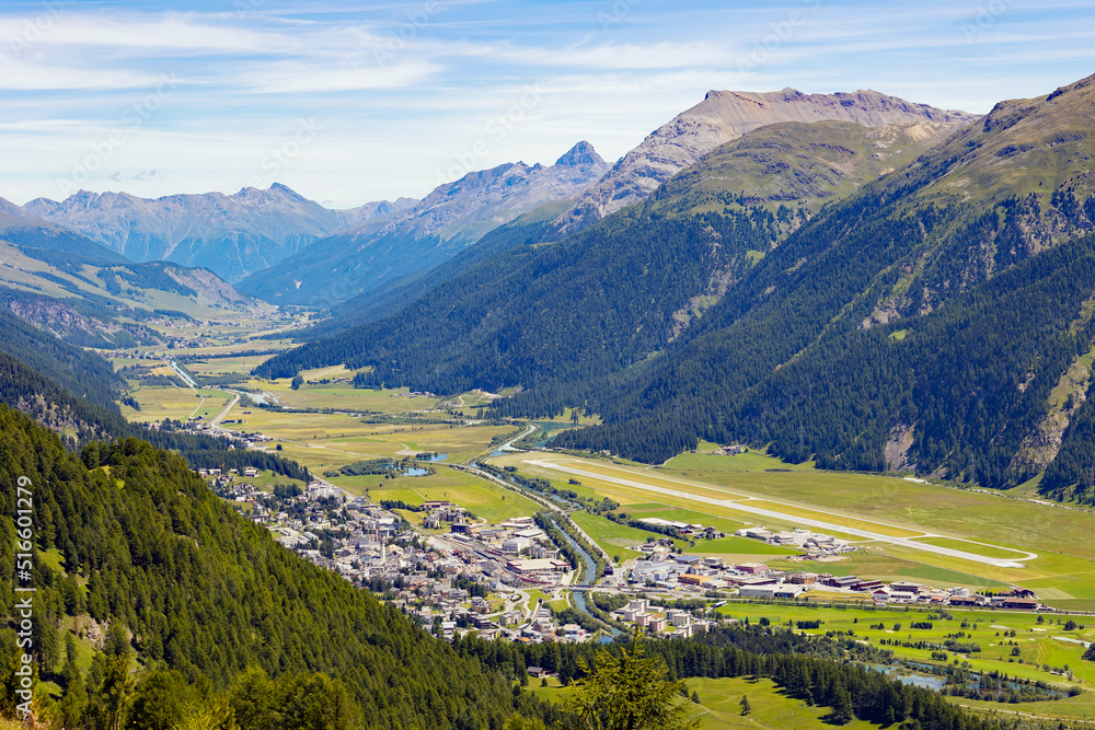 Engadine region in Switzerland, town of Samaden near Sankt Moritz