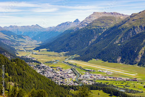 Engadine region in Switzerland, town of Samaden near Sankt Moritz