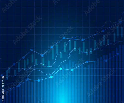 Business candle stick graph chart of stock market investment trading on blue dark background.  Vector.