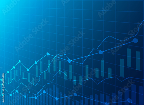 Business candle stick graph chart of stock market investment trading on blue dark background.  Vector.