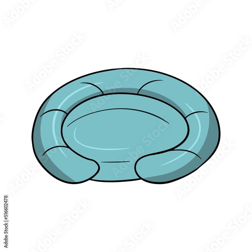 Blue pillow-litter for dogs, comfortable soft chaise longue, vector illustration in cartoon style