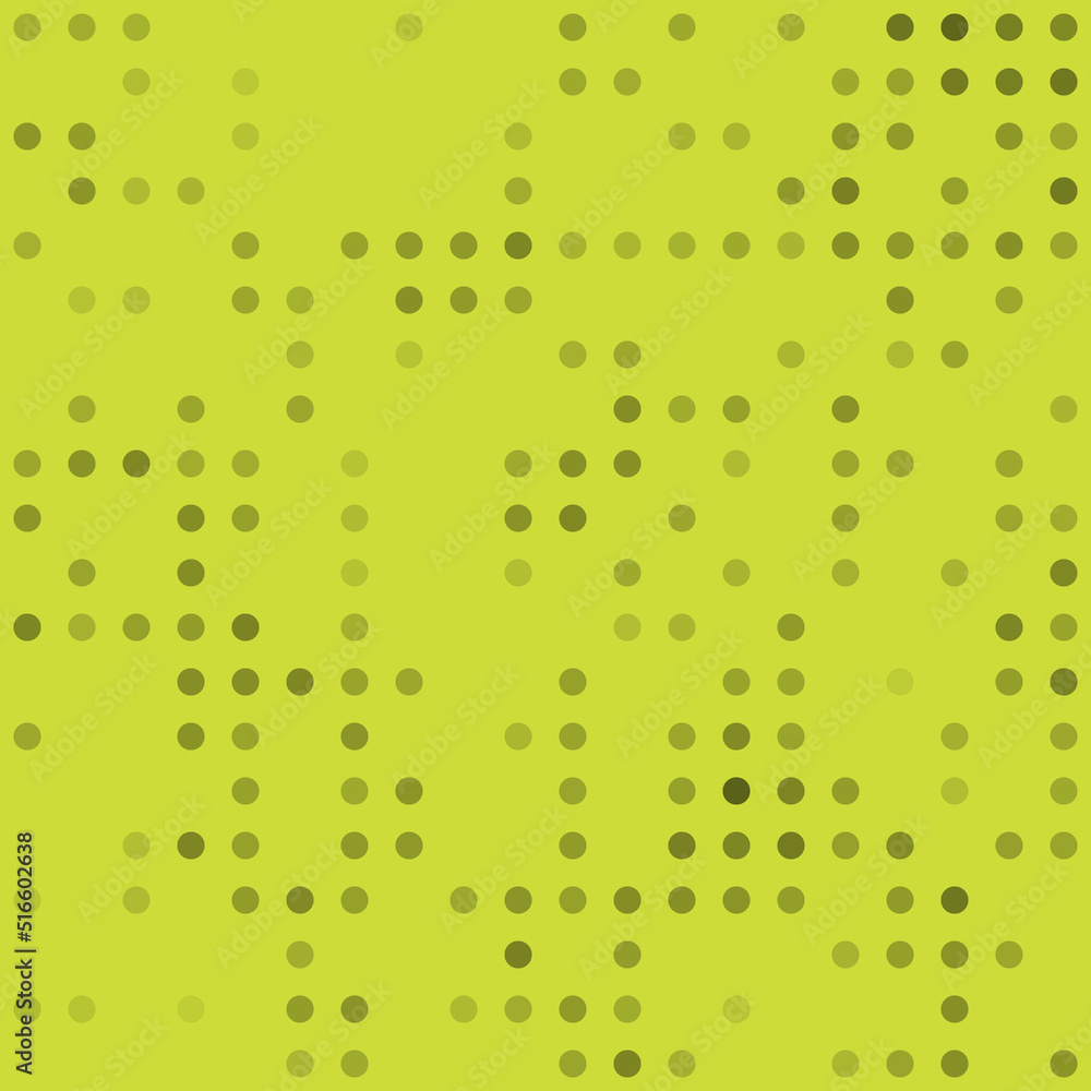 Abstract seamless geometric pattern. Mosaic background of black circles. Evenly spaced  shapes of different color. Vector illustration on lime background