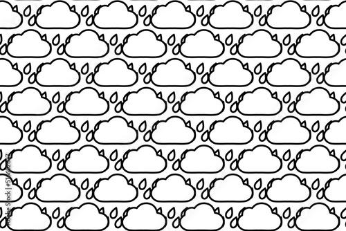 Seamless pattern completely filled with outlines of rain symbols. Elements are evenly spaced. Vector illustration on white background