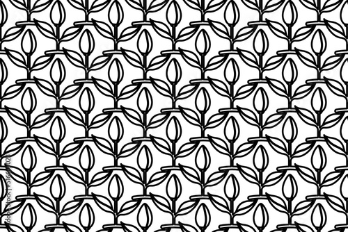 Seamless pattern completely filled with outlines of sprout symbols. Elements are evenly spaced. Vector illustration on white background