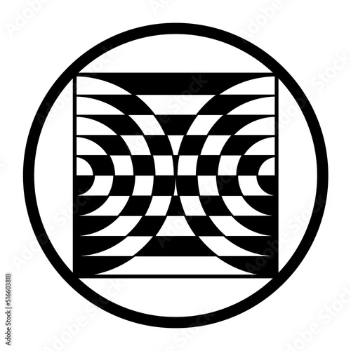 Two world split. The divided world, symbol in a crop circle pattern, found near Micheldever, Hampshire. Circle halves in a square, with checkerboard pattern bordered by a circle. Squaring the circle.