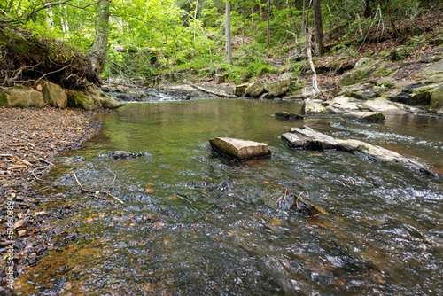 Quantico Creek Cascades at Prince William Forest, in Northern Virginia. Quantico Cascades Trail, maintained by National Park Service. Creek meandering over and through rocks that cover the stream bed. photo