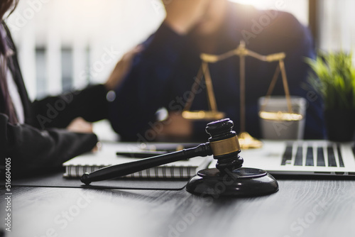 Justice and attorney concept. Lawyer meeting and consoling solution to his client provide legal advice and trust commitment strain serious for problem.