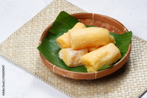 tape or tapai singkong or peuyeum are traditional foods (snack from indonesia) made from fermented cassava photo