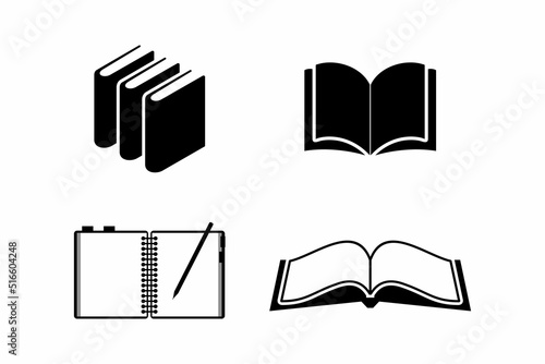 Book icons set, logo isolated on white background, vector illustration.