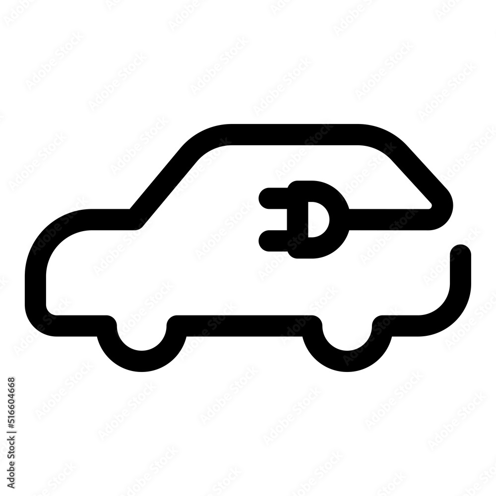 Electric car with plug icon isolated on white background, EV car, Eco friendly vehicle concept Electric car with plug icon isolated on white background, EV car, Eco friendly vehicle concept