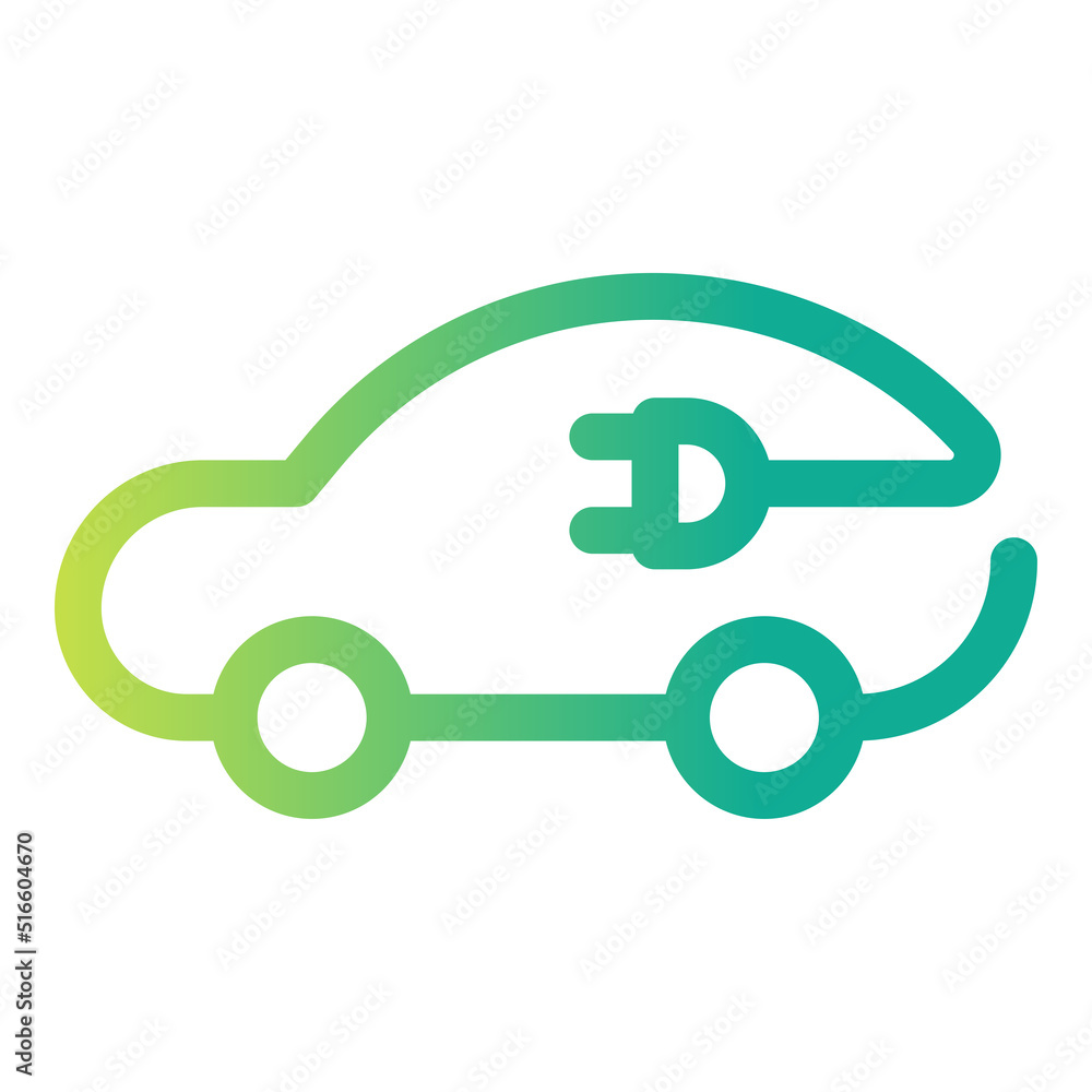 Electric car with plug icon isolated on white background, EV car, Eco friendly vehicle concept Electric car with plug icon isolated on white background, EV car, Eco friendly vehicle concept