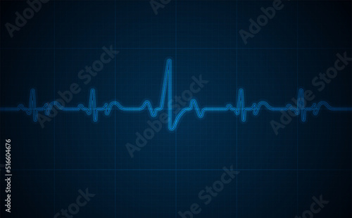 Emergency ekg monitoring. Blue glowing neon heart pulse. Heart beat. Electrocardiogram