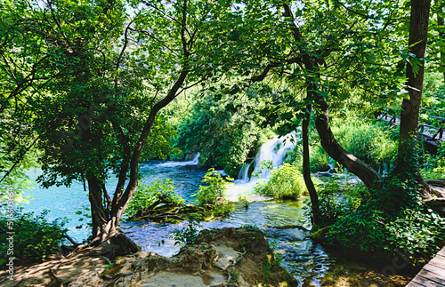 View of the waterfalls of Skradinski Buk  Sibenik  Croatia.