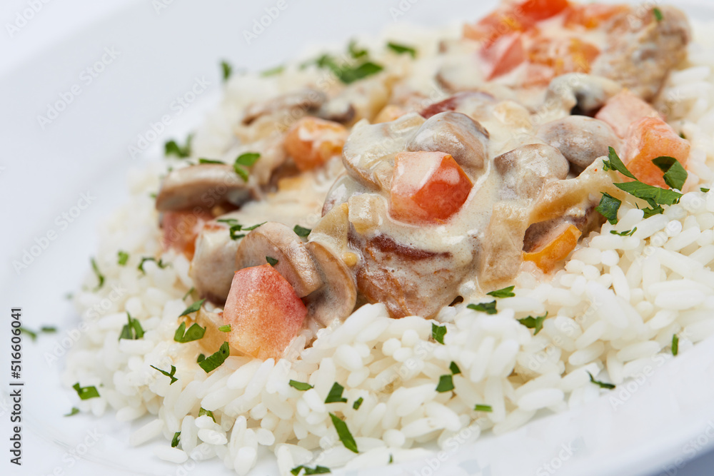  rice with meat on white