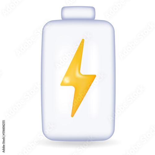 Vector battery charge. Glass 3d power battery illustration on white background