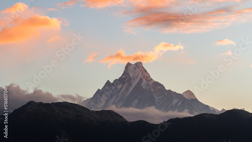 View of Mount Machapuchare from Nepali meaning Fishtail Mountain, Annapurna Conservation Area, Himalaya, Nepal. photo