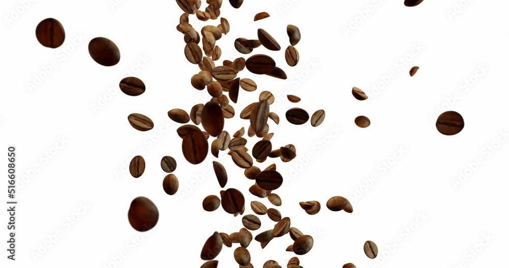 Coffee Beans Over White Background falling down Coffee Beans Over White Background falling down