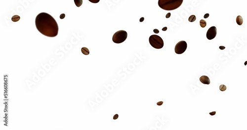 Coffee Beans Over White Background falling down
