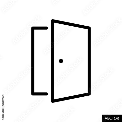 Open door vector icon in line style design for website, app, UI, isolated on white background. Editable stroke. Vector illustration.