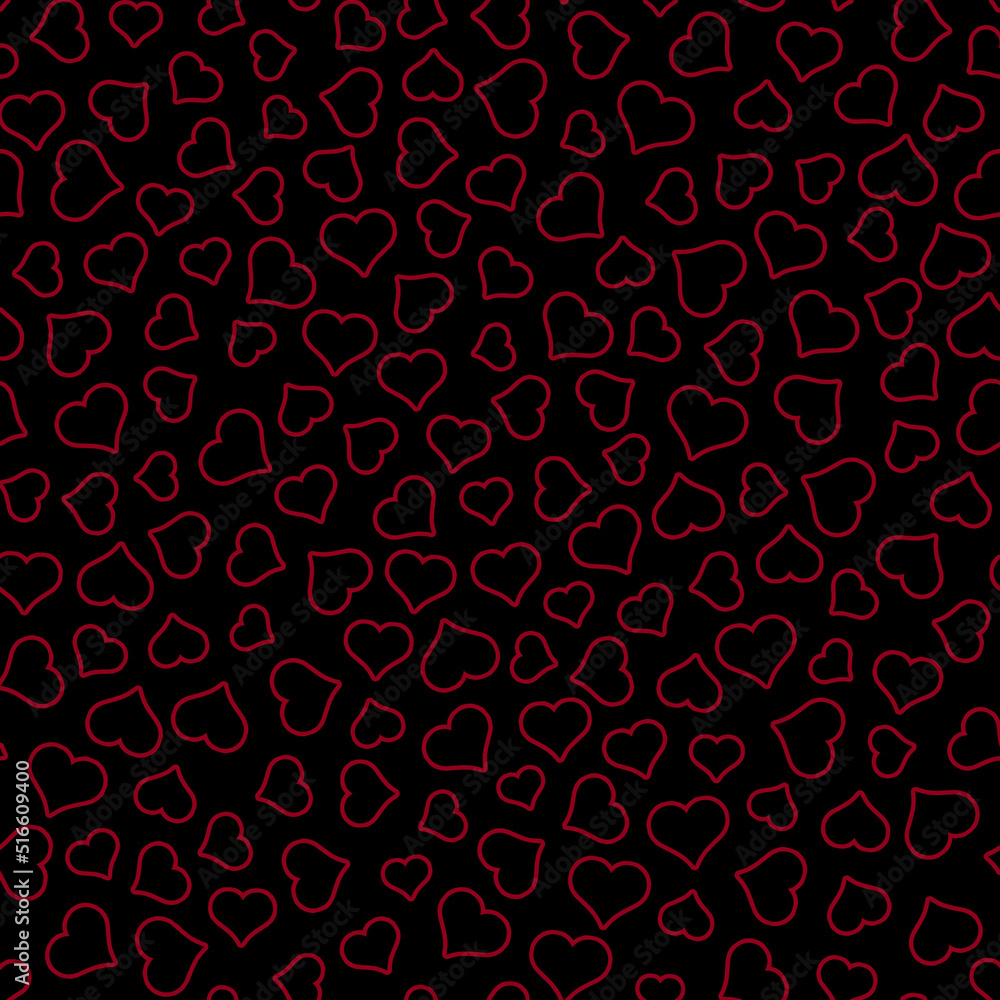 Seamless Pattern of Scattered Open Red Hearts on Black Background Seamless Pattern of Scattered Open Red Hearts on Black Background