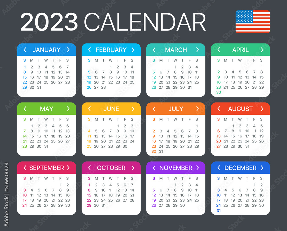 2023 Calendar - vector template graphic illustration - United States version 2023 Calendar - vector template graphic illustration - United States version