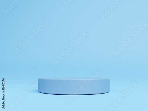 3D Cylinder blue color pedestal podium on background. Empty showcase for cosmetic product. mockup Stage for the awards ceremony, exhibition plinth stand, 3D rendering. 