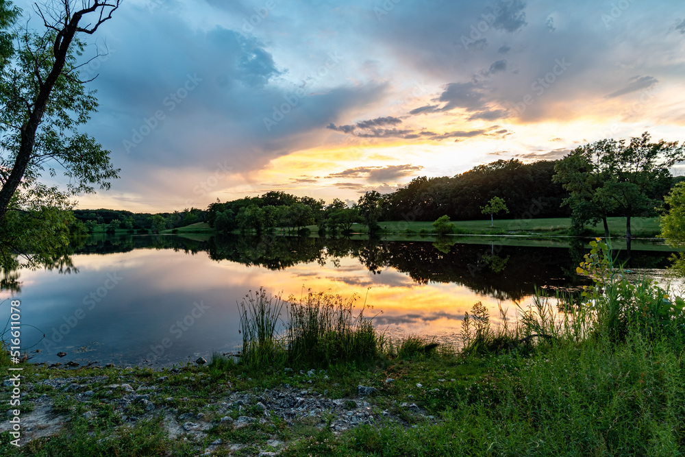 Reflection on Lake at Dusk at Turtlehead Lake Nature Preserve in Orland Park, IL (Suburban Chicago)