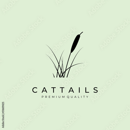 cattail grass logo vector illustration design, flat vintage