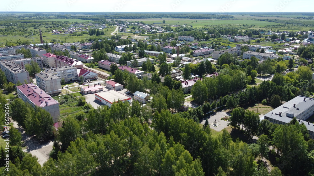  Summer photo of a green village from quadrocopter