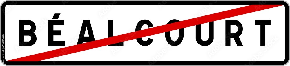 Fototapeta premium Panneau sortie ville agglomération Béalcourt / Town exit sign Béalcourt