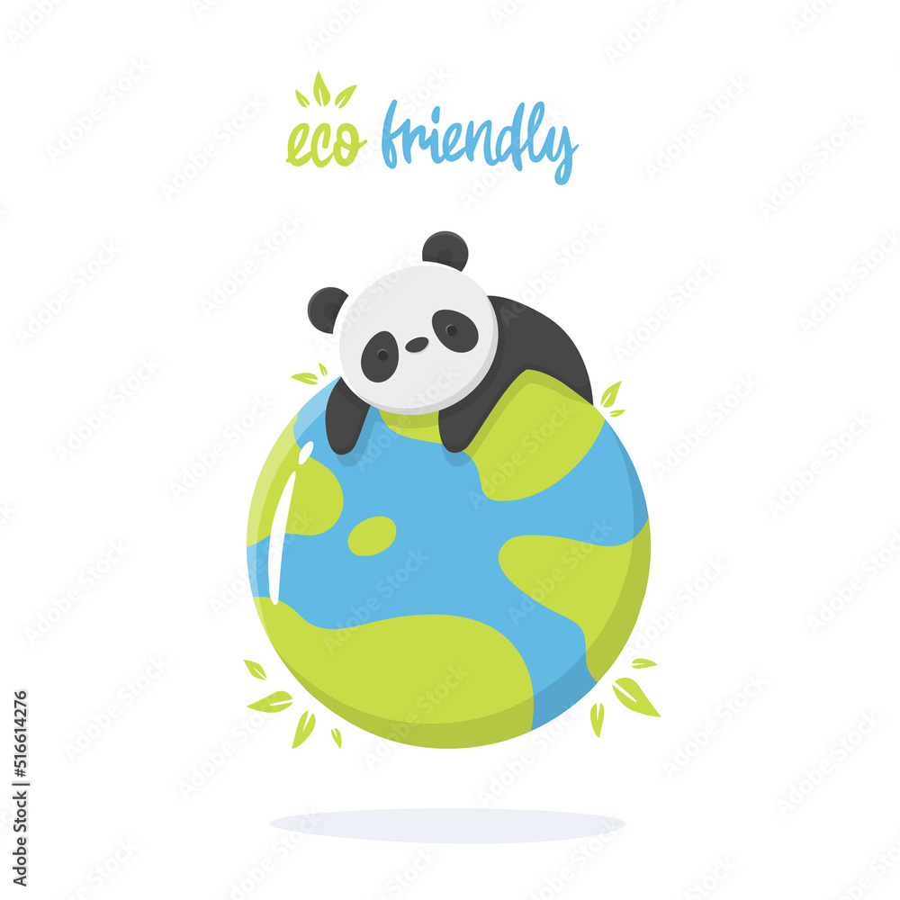 Naklejka premium Cartoon illustration of an panda with earth in support of ecology. save the planet