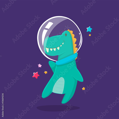 Cartoon cute animals astronaut dinosaur in space cosmos
