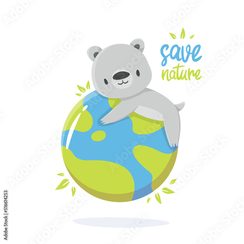 Photography Cartoon illustration of an koala with earth in support of ecology