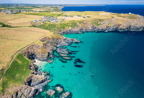 Housel Bay Cliffs from a drone, Lizard, Helston, Cornwall, England