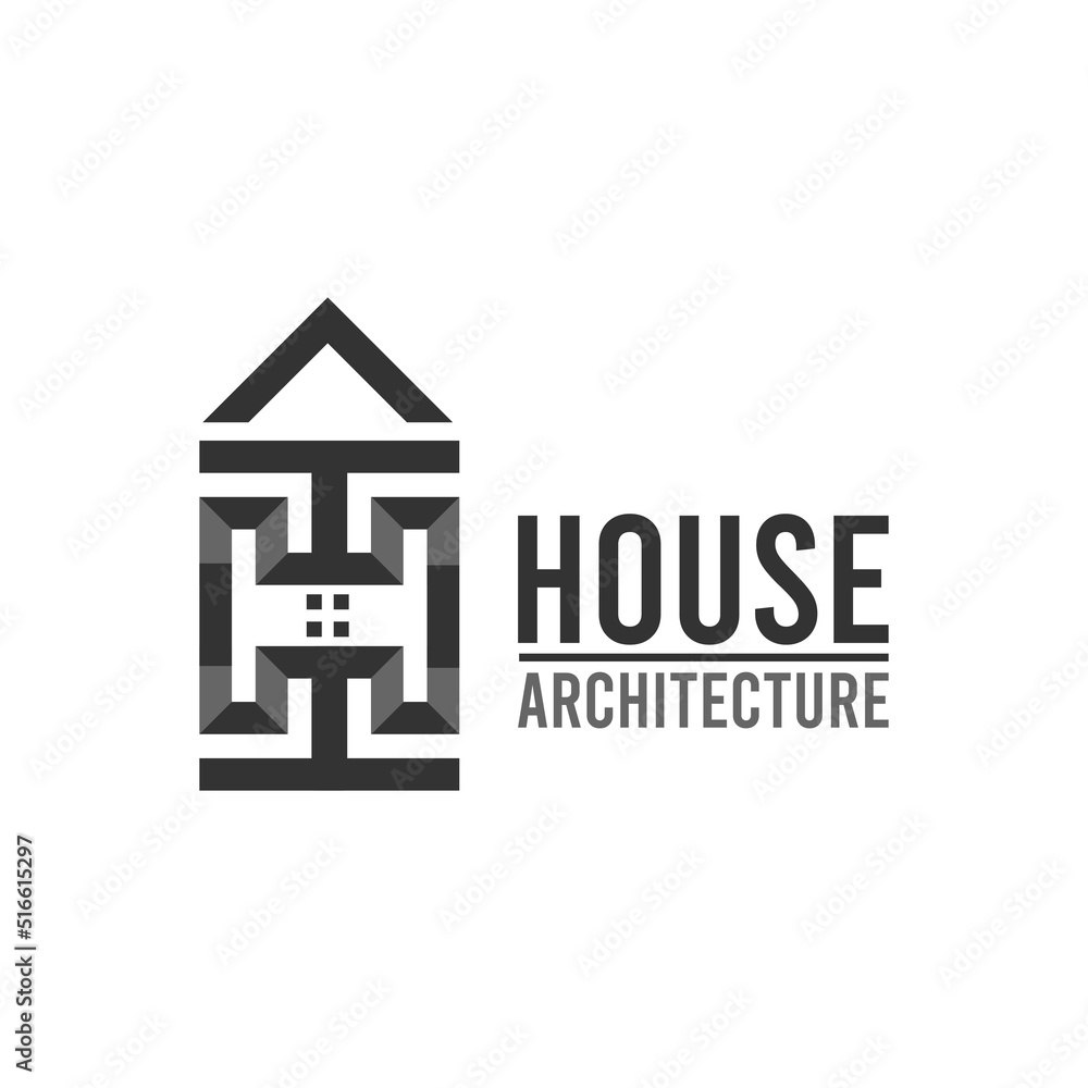Modern House with Black Geometric Lines Style Logo Design as Initial Monogram Letter H. Modern House with Black Geometric Lines Style Logo Design as Initial Monogram Letter H.